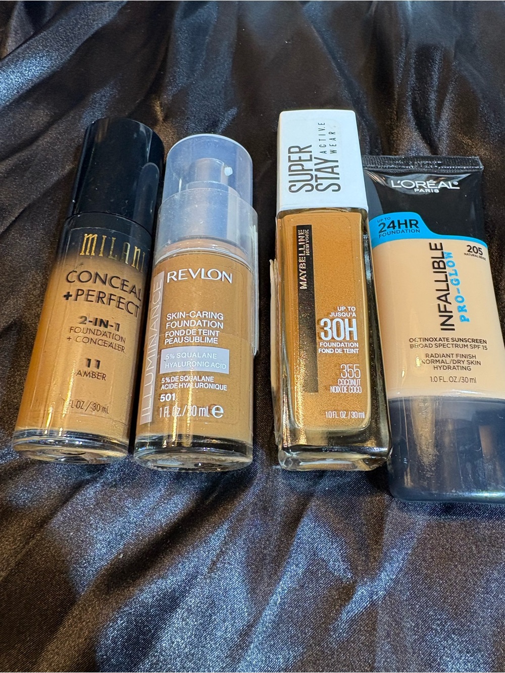 Lot of 4 Foundation Bundle Milani Revlon Maybelline L'Oreal Various Shades